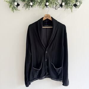 Rag & Bone Men’s Collared Shawl Button Up Cardigan Sweater Black Size XL A4766